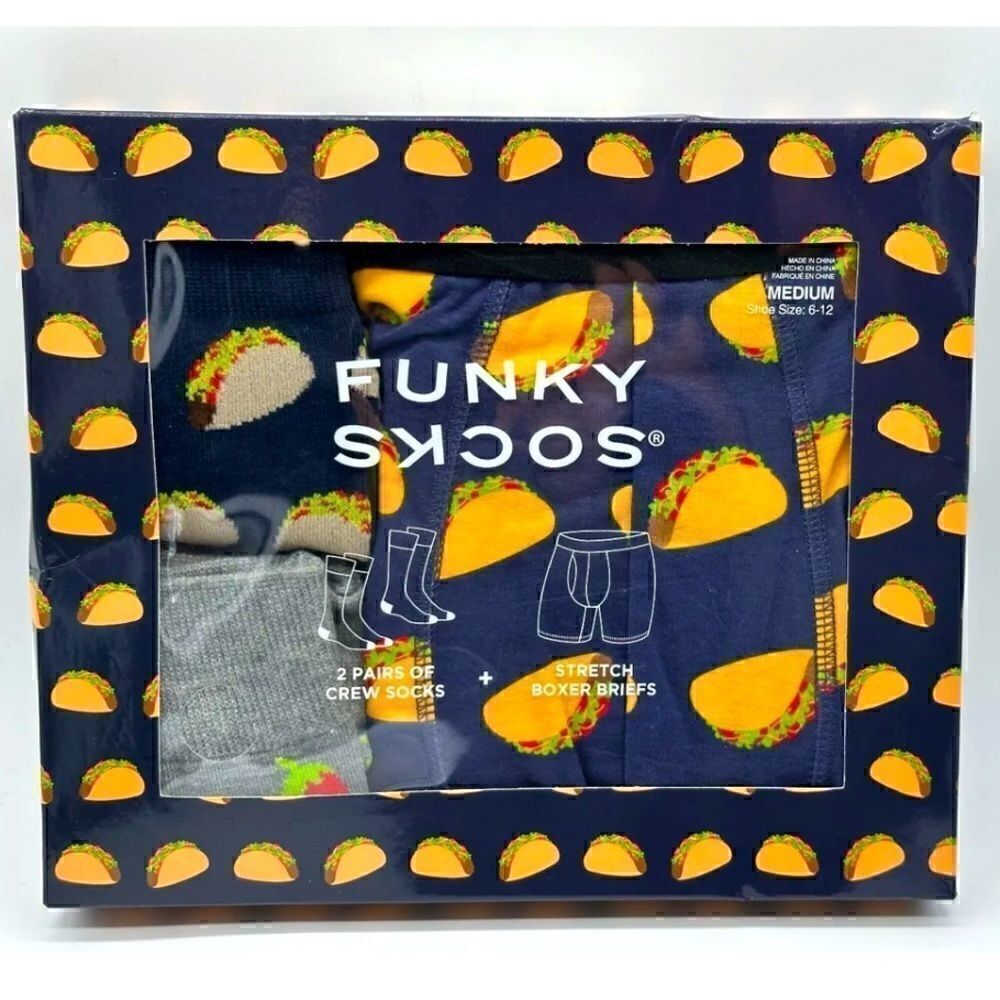 NEW MEN FUNKY 2 PAIRS CREW SOCKS + STRETCH BOXER BRIEFS SIZE XL
